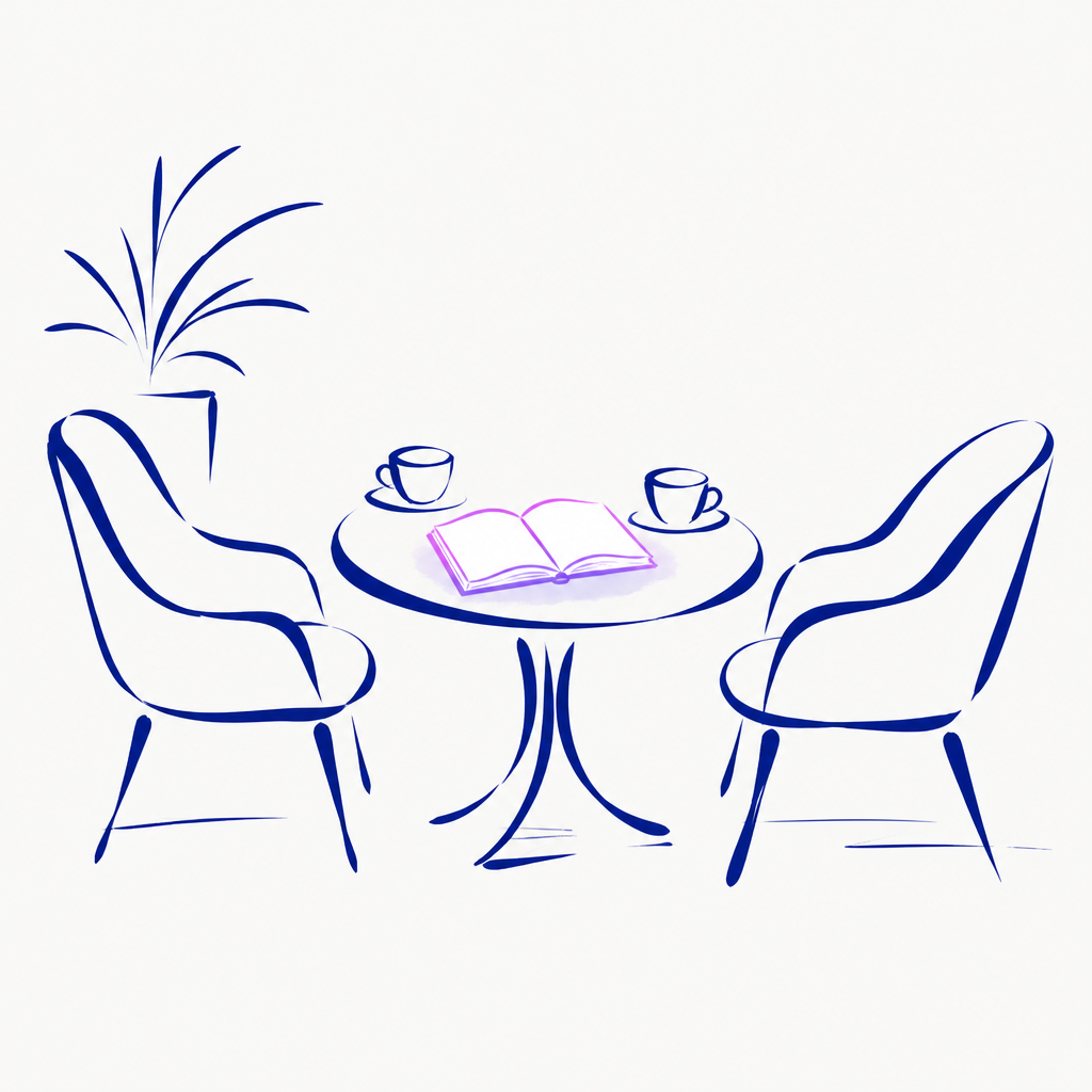 Ink illustration: two chairs ready for an honest conversation