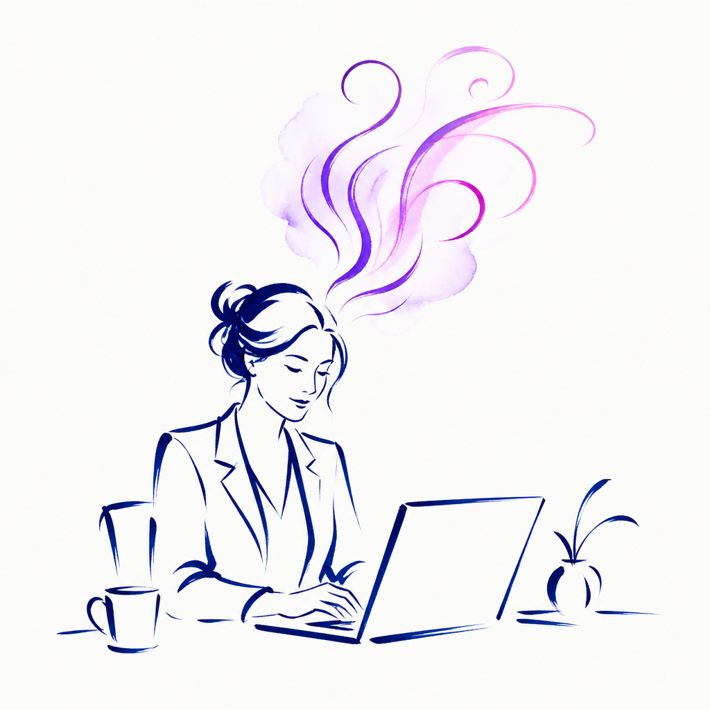 Ink illustration: a professional's expertise rising as ink swirls